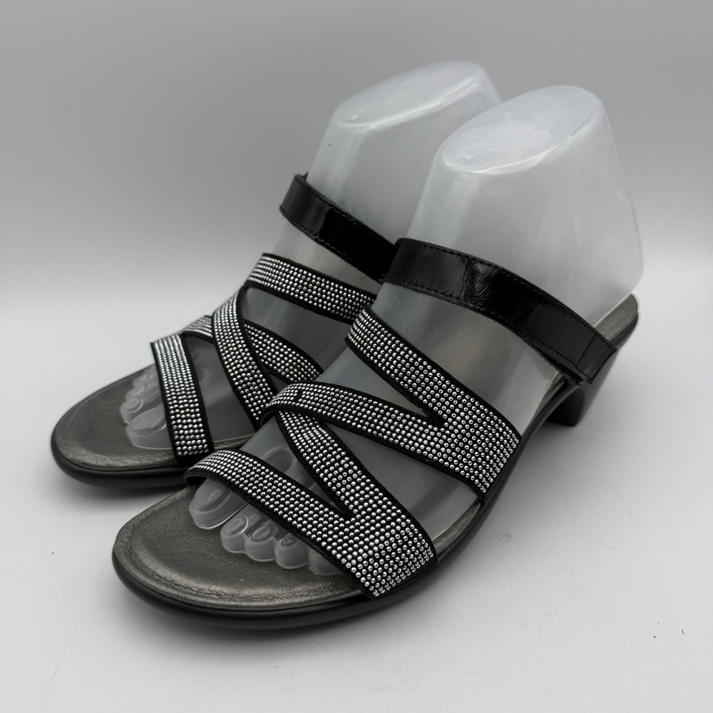 Naot Strappy Heel Sandals Womens 38 US 7-7.5 Black Rhinestone Patent Leather‎